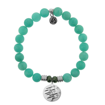 Peruvian Amazonite Stone Bracelet with Birthday Wishes Sterling Silver Charm