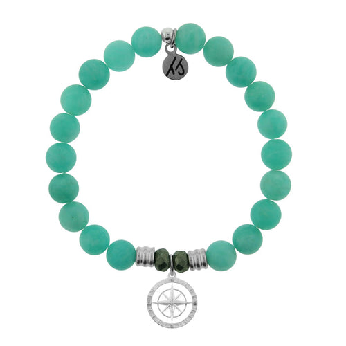 Peruvian Amazonite Stone Bracelet with Compass Rose Sterling Silver Charm Tiffany Jazelle