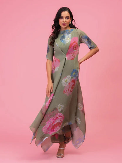 Designer Petals Melody Olive Mist Tunic Set