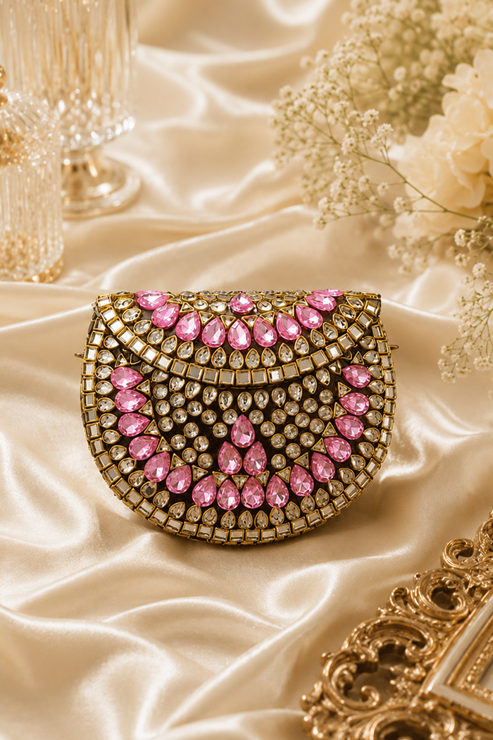 Pink Luxe Kundan Clutch