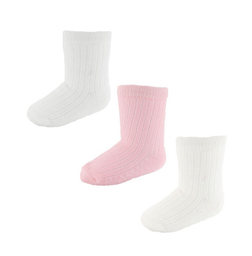 PINK/WHITE/CREAM 3 PACK RIBBED SOCKS (NB-12 Months) S82-P
