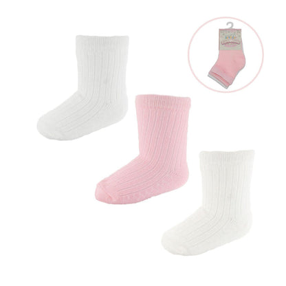 PINK/WHITE/CREAM 3 PACK RIBBED SOCKS (NB-12 Months) S82-P