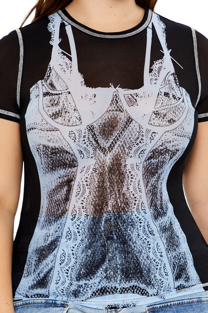 Plus Size Bustier Graphic Baby Tee