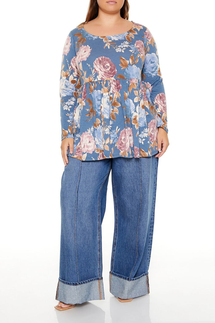 Plus Size Floral Print Flounce Top