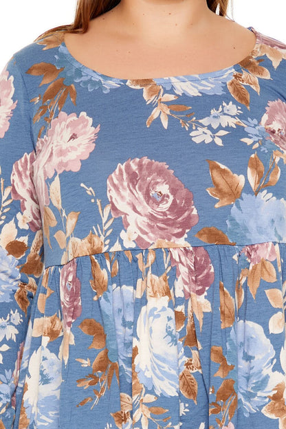 Plus Size Floral Print Flounce Top