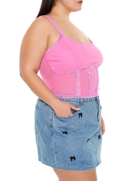 Plus Size Mesh Ruffle-Trim Cami