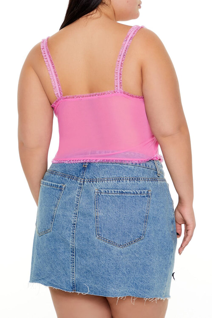 Plus Size Mesh Ruffle-Trim Cami