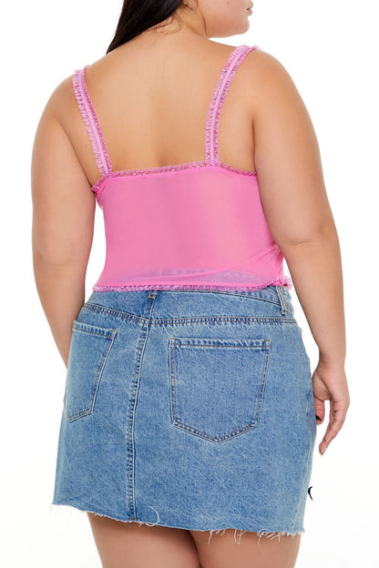 Plus Size Mesh Ruffle-Trim Cami