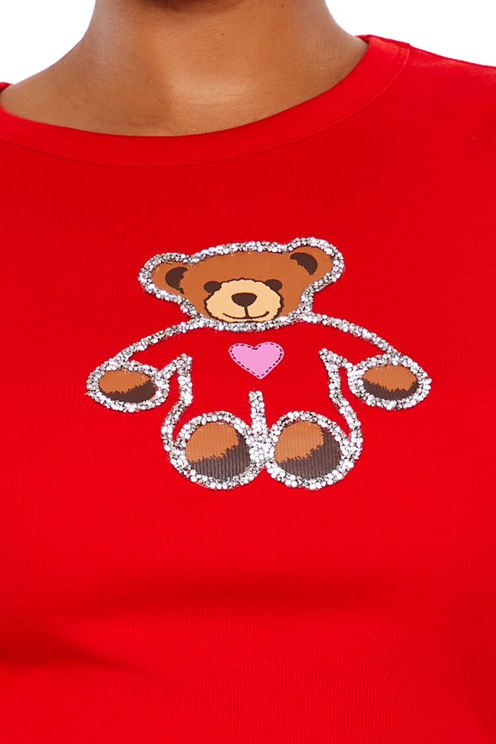 Plus Size Sequin Teddy Bear Baby Tee