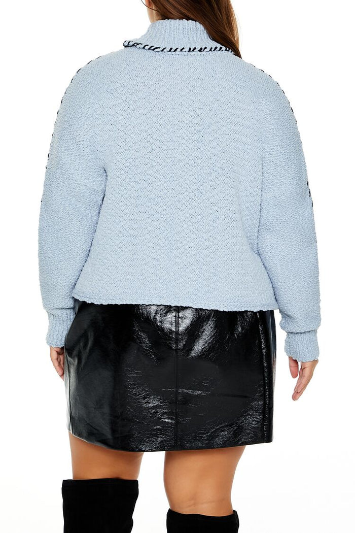 Plus Size Whipstitched Turtleneck Sweater