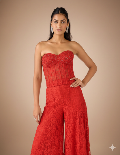 Red Chantilly Net Sharara Set