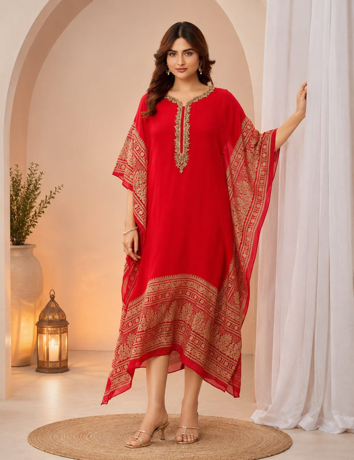 Red Georgette Kaftan
