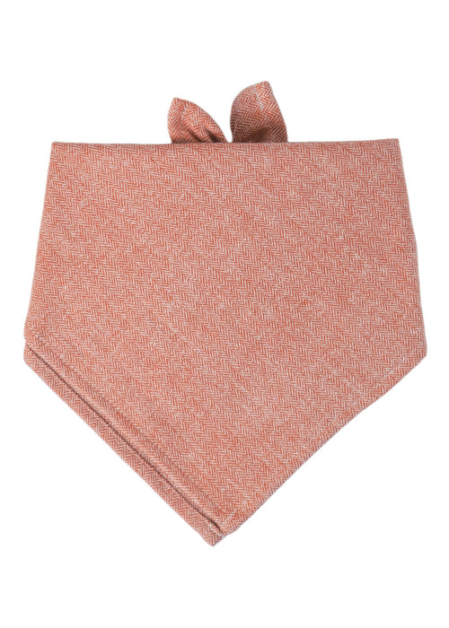 Classic dog bandana in subtle red herringbone weave, neatly hemmed edges, and a tie-top closure for adjustable fit.