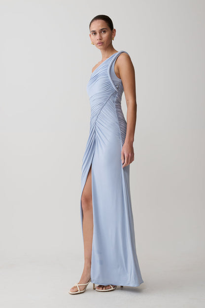 Ryn Twisted One Shoulder Maxi Dress - Sky Blue