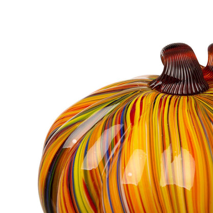 S/2 Multi Striped Glass Short Pumpkin Decor