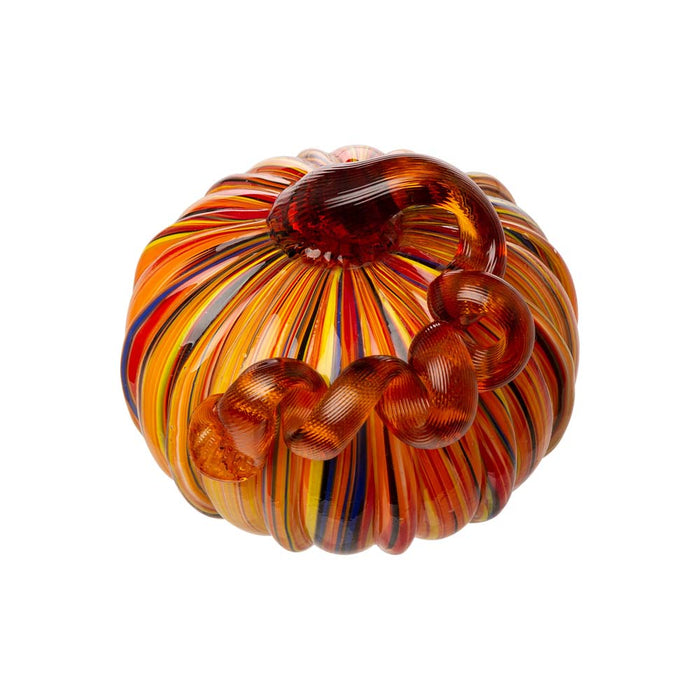 S/2 Multi Striped Glass Short Pumpkin Decor