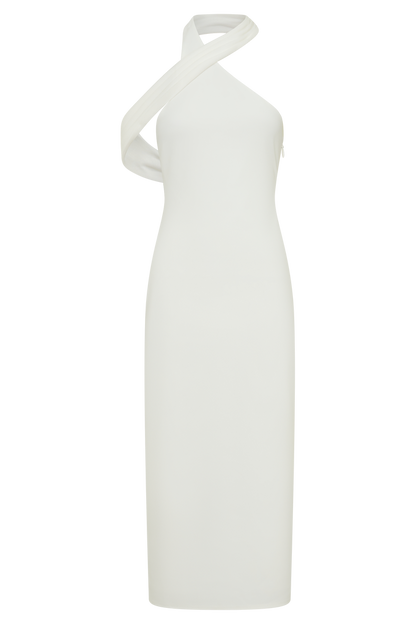 Sable Crossover Crepe Midi Dress - White