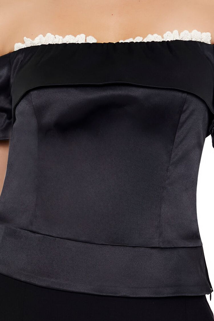 Satin Off-the-Shoulder Crop Top