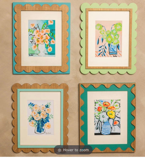 Scalloped Edge Framed Flower Prints