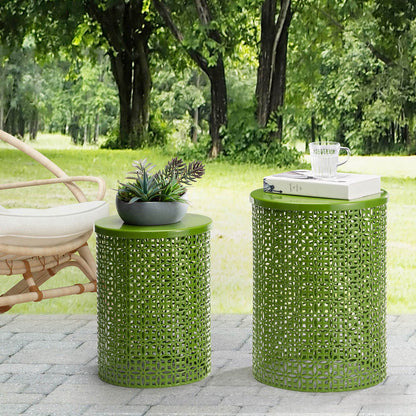 Set of 2 Green Metal Garden Stool or Plant Stand or Accent Table (Multi-functional)