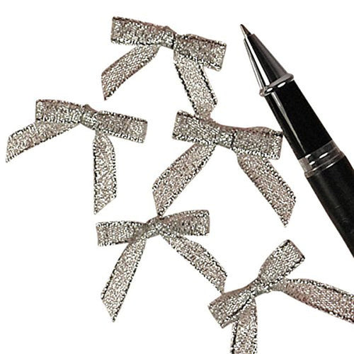 Silver Bow Tie - 1 1/8in. x 1 1/4in. - Metallic - Lurex - 50 Pieces (pm601299)