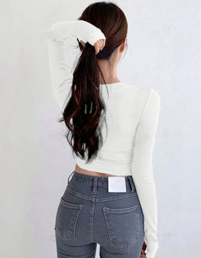 SLIM FIT CROP TOP LONG SLEEVES  T SHIRT