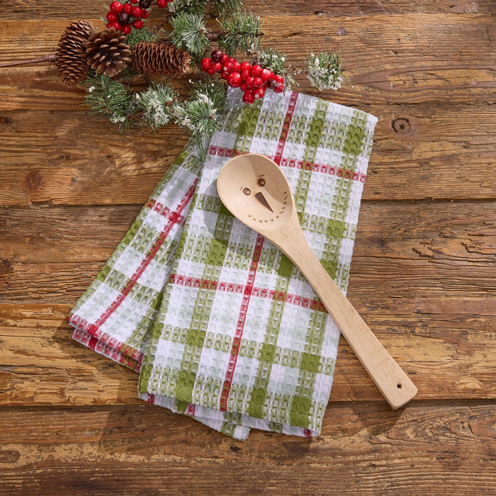 Snowman Plaid Stir It Up Dishtowel & Wooden Spoon Set