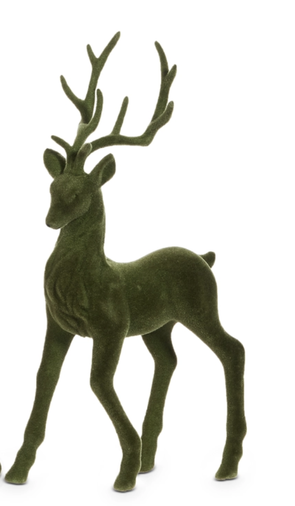 Standing Green Flocked Deer
