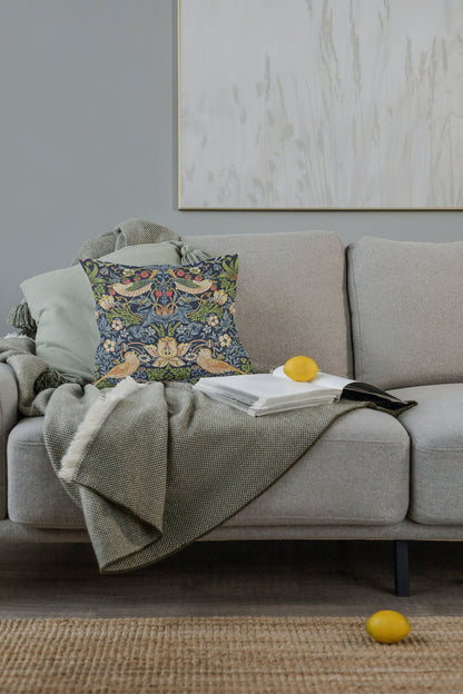 Strawberry Thief Outdoor Pillow William Morris Blue
