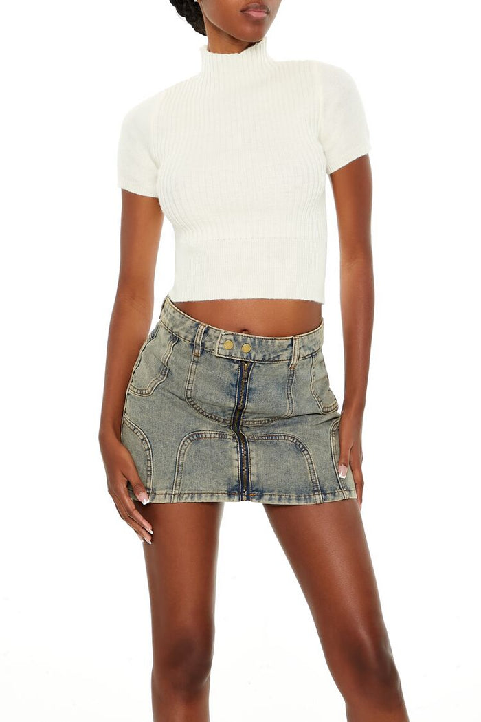 Sweater-Knit Mock Neck Crop Top