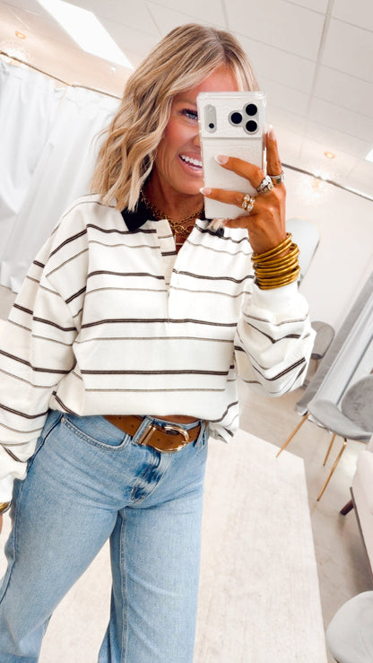 The Oxford Stripe Top-Ecru