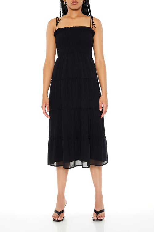 Tiered Self-Tie Cami Midi Dress