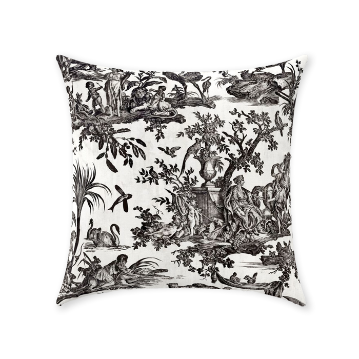 Toile de Jouy Cotton Pillows Antique Black