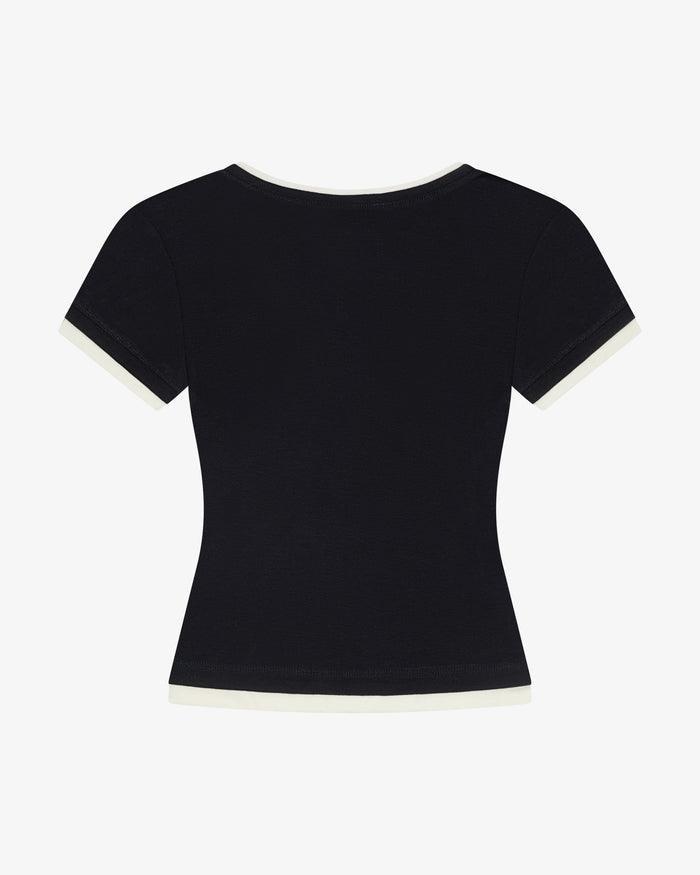 V Neck Tee - Black / Cream