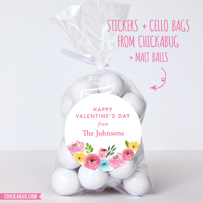Watercolor Flowers Valentine's Day Stickers