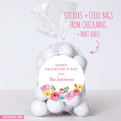 Watercolor Flowers Valentine's Day Stickers