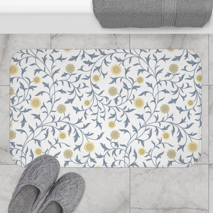 William Morris Bath Mat Scroll Gray Lemon