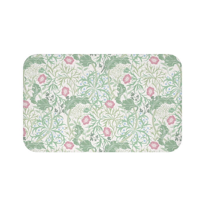 William Morris Bath Mat Seaweed Mint Green & Pink