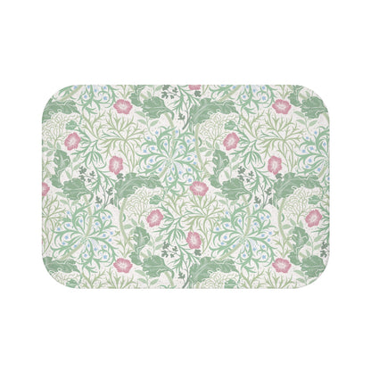 William Morris Bath Mat Seaweed Mint Green & Pink
