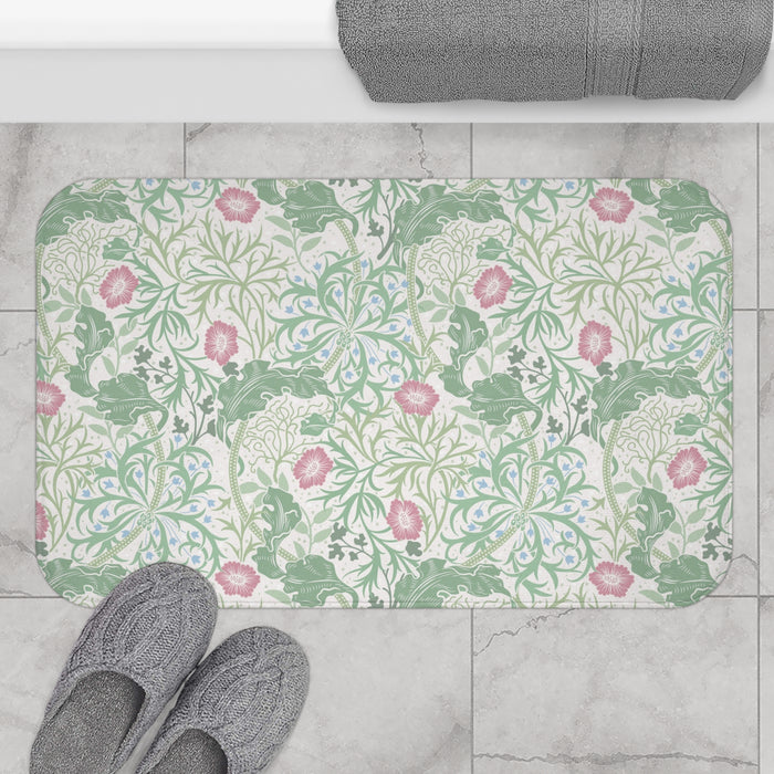 William Morris Bath Mat Seaweed Mint Green & Pink