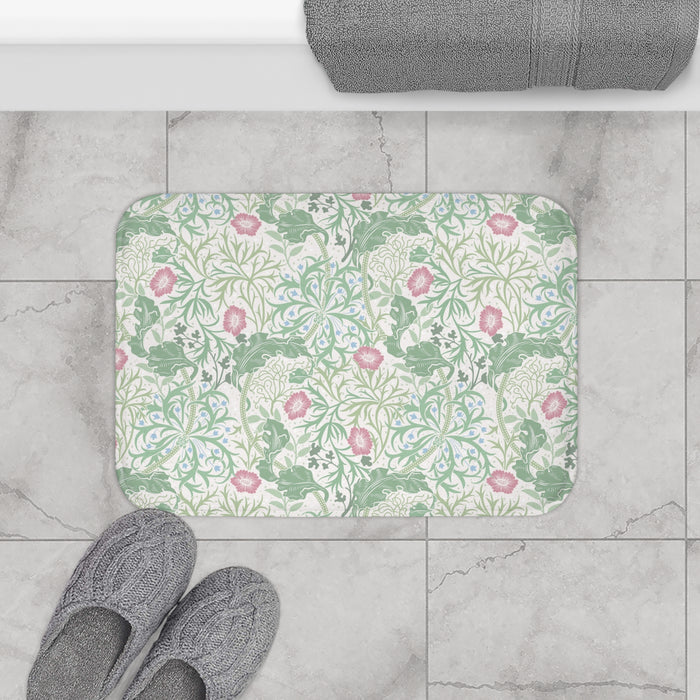 William Morris Bath Mat Seaweed Mint Green & Pink