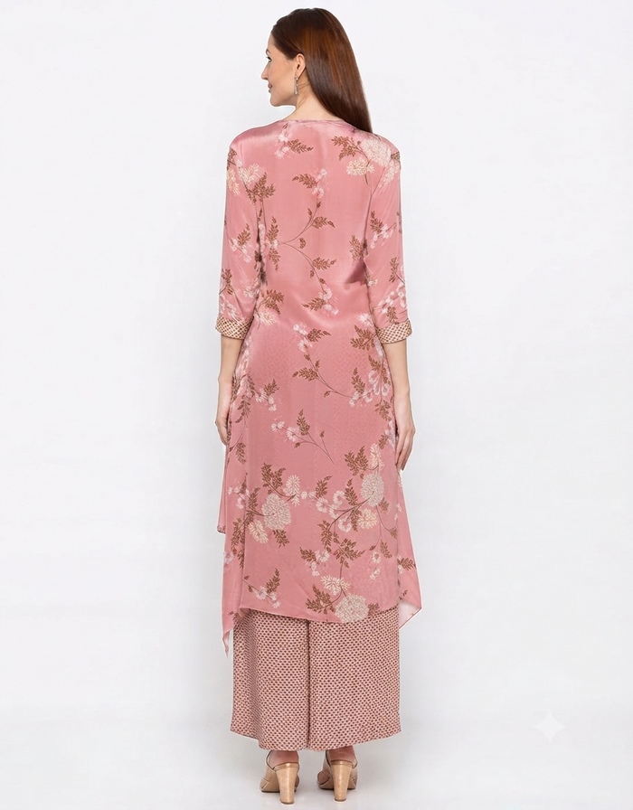 Windance Embroidered Kurta With Printed Pants featuring a wrap-style high-low embroidered kurta paired with elegant printed pants for contemporary ethnic wear.